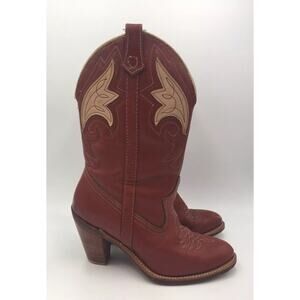 VTG Circle A Acme Tooled Leather Inlay Cowboy Boots Tulip Flower cowgirl Sz 7